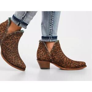 Corral Goat Hair Leopard Ankle Cowgirl Cutout Booties Studded Womens 6 Western